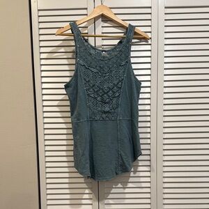 Free People Teal Lace Detail Women's Top Medium